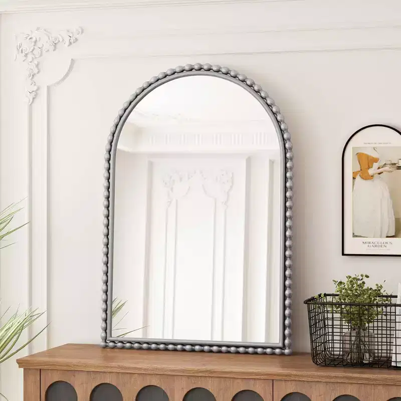 Iron Arch Vintage Mirror, Wall Mount or Tabletop, Silver
