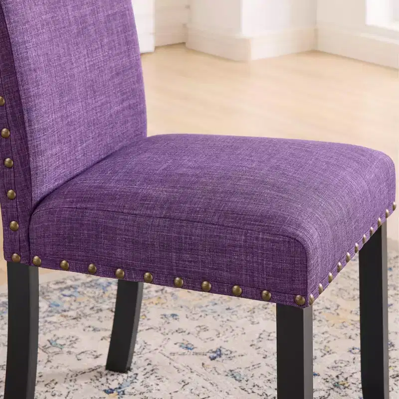 Fabric Dining Chair with Nailhead Trim, Beige/Blue/Gray/Purple/Red, Set of 2