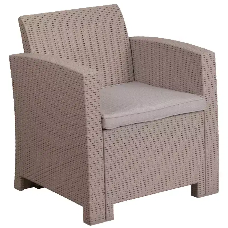 Flash Furniture Faux Rattan Chair with All-Weather Cushion