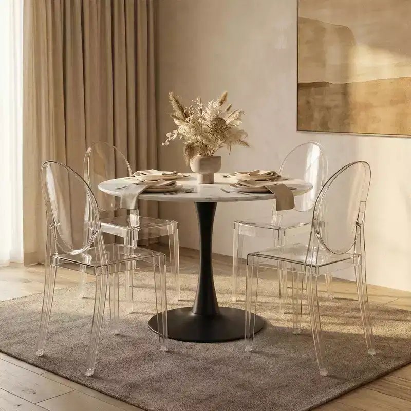 LeisureMod Marion Acrylic Modern Chair, Mid-Century Ghost Chair with Molded Seat, Ideal for Dining Room, Kitchen, Office, Lounge, Cafe, or Workspace