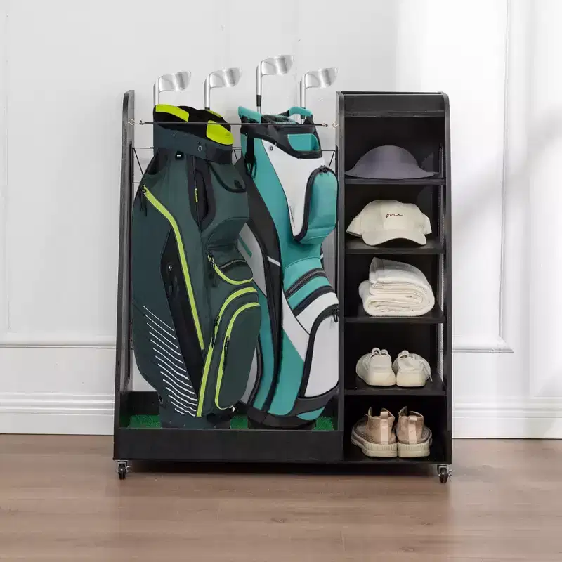 Golf Bag Organizer for Garage, Premium Wooden Golf Clubs Storage Rack Fit 2 Golf Bags, Golf Trunk Organizer for Car Garage Club Shed Basement