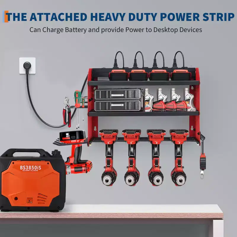 400lbs Heavy Duty 4-Tier Wall Mounted Power Tool Organizer Rack  8 Drill Slots, Screwdriver Holders, Metal Garage & Workshop Storage Shelf