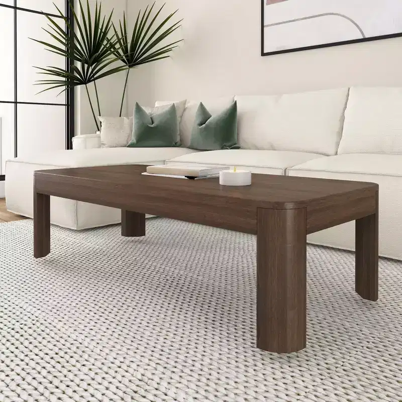 Plank+Beam Solid Wood 54 Modern Rectangular Coffee Table, Coffee Table for Living Room