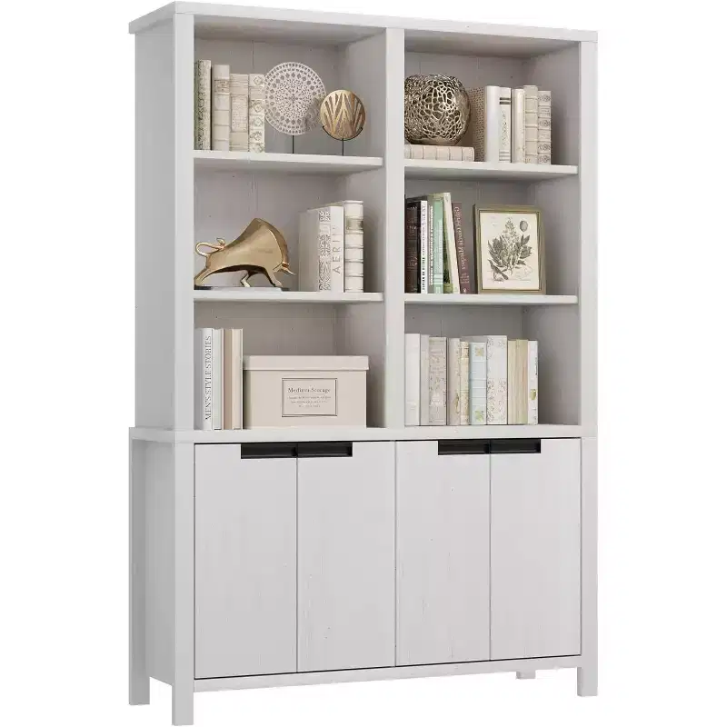 GustoWave 70.7 Tall Bookshelf w/Doors & Adjustable Shelf, 5-Tier Double Wide Bookcase,Wooden Book Shelf for Living Room Office Library