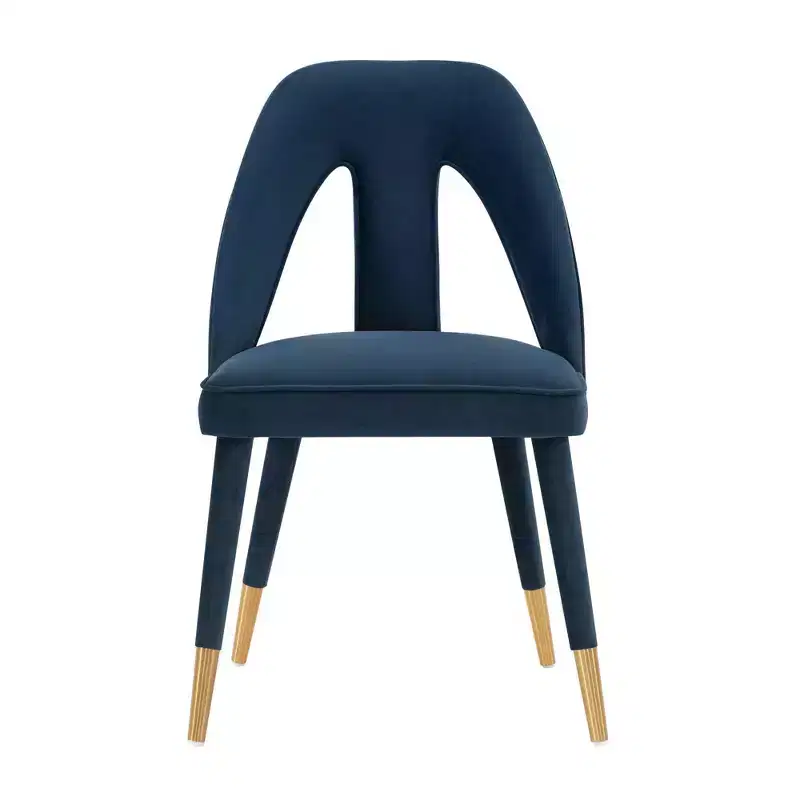Modern Velvet Upholstered Dining Chair Midnight Blue, Elm Wood Frame, Gold Tips, No Assembly