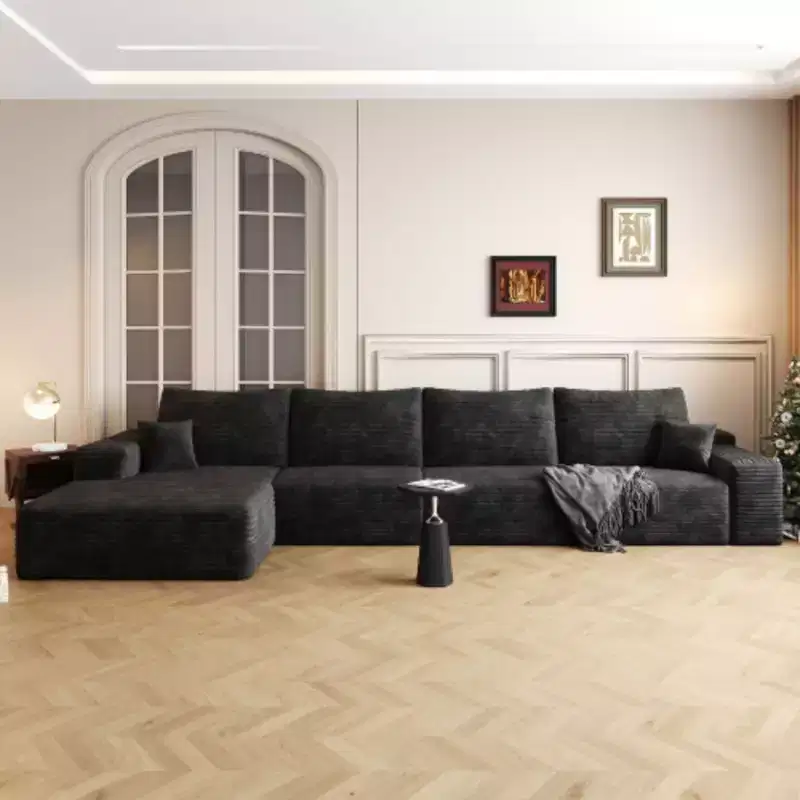 Cloud Couch with L-Shape Chaise,Modern Modular Sofa with Deep Seat, Upholstered Couches for Living Room Bedroom Black