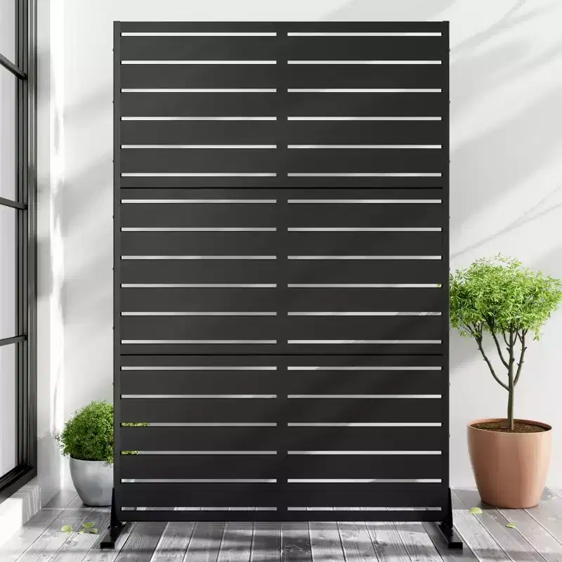 6-Fold Blind Black Galvanized Steel Partition Screen | 183H x 120W x 40D cm