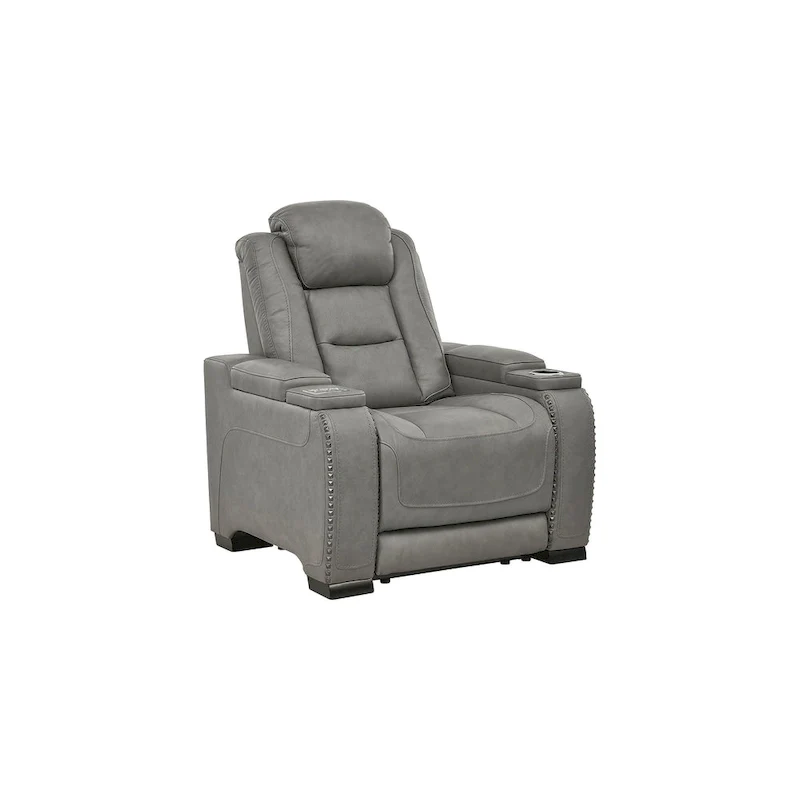 Contemporary Power Recliner with Adjustable Headrest, Dove Gray