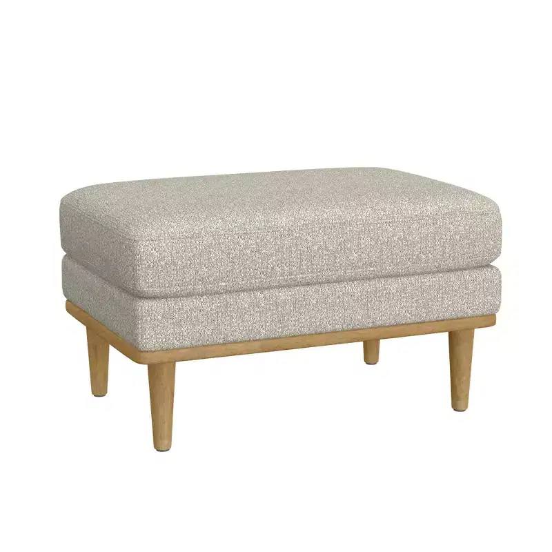 TUYOHW 31L Plush Fabric Accent Ottoman with Solid Wood Legs,Sturdy Living Room Footrest Ottoman with High-Resilience Foam Filling,Tan