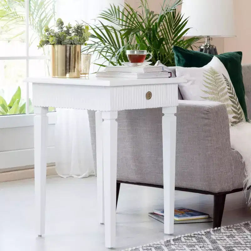 Atwood Side Table with Drawer White - Finch: Mango Wood, Scandinavian Style, No Assembly Required