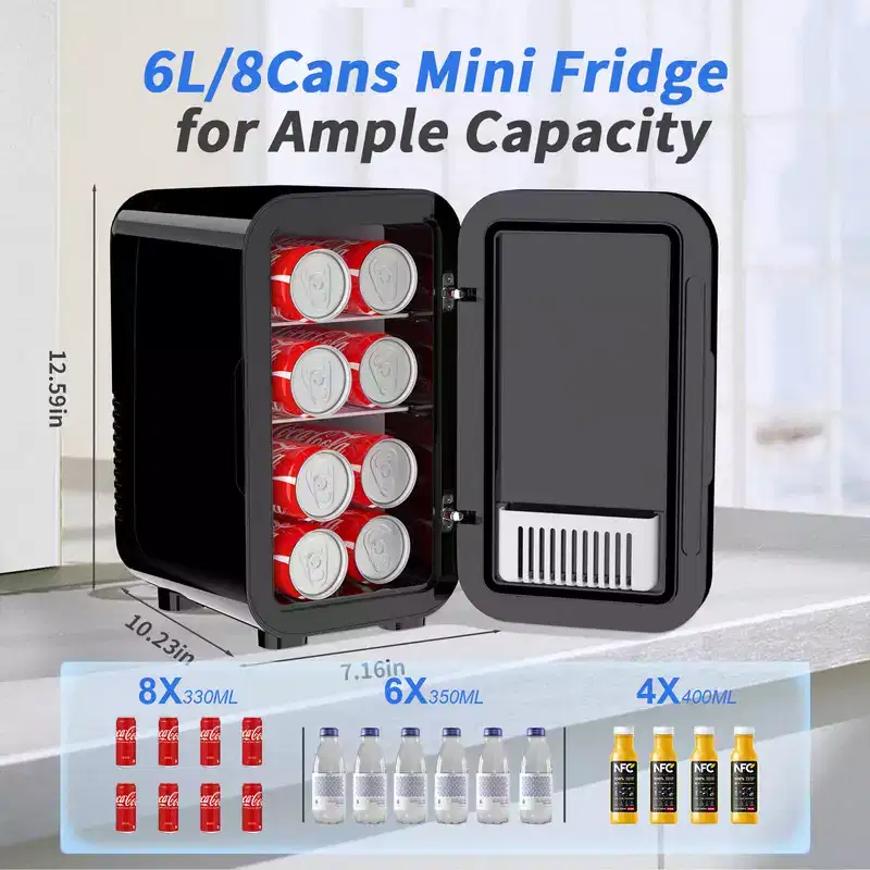 YASHE Mini Fridge, 6 Liter/8 Can 110V AC/DC Portable Thermoelectric Cooler Refrigerators for Bedroom, Skincare, Beverage, Office, Dorm Room and Car