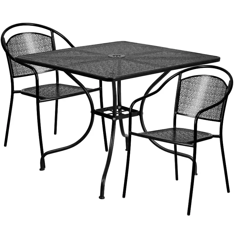 Flash Furniture Oia Commercial Grade 35.5 Square Indoor-Outdoor Steel Patio Table Set with 2 Round Back Chairs