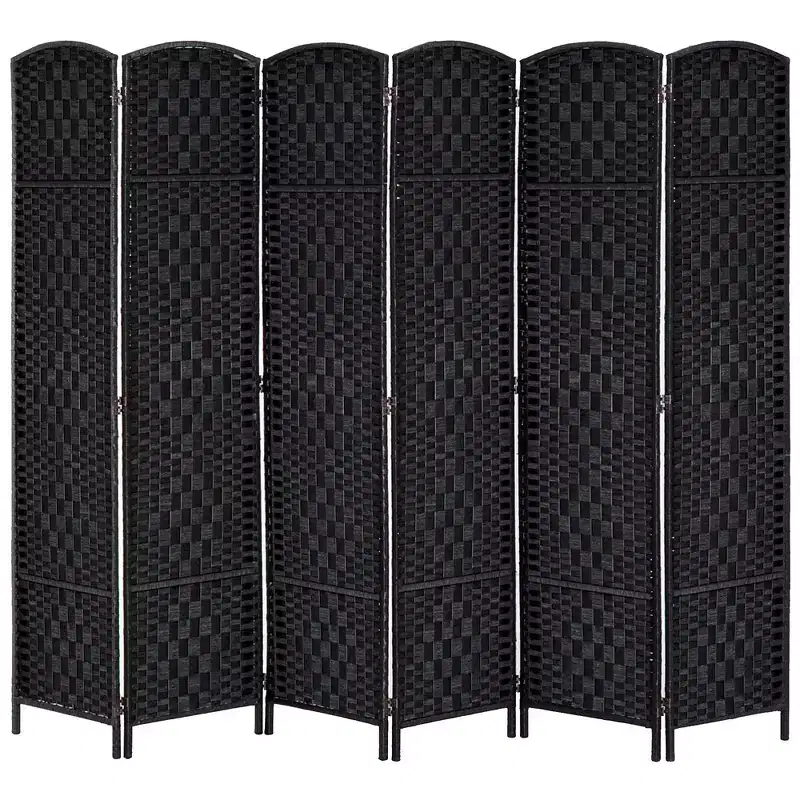MAYEERTY 6 Panel Room Divider Privacy Screen 6' Tall Wicker Weave Black