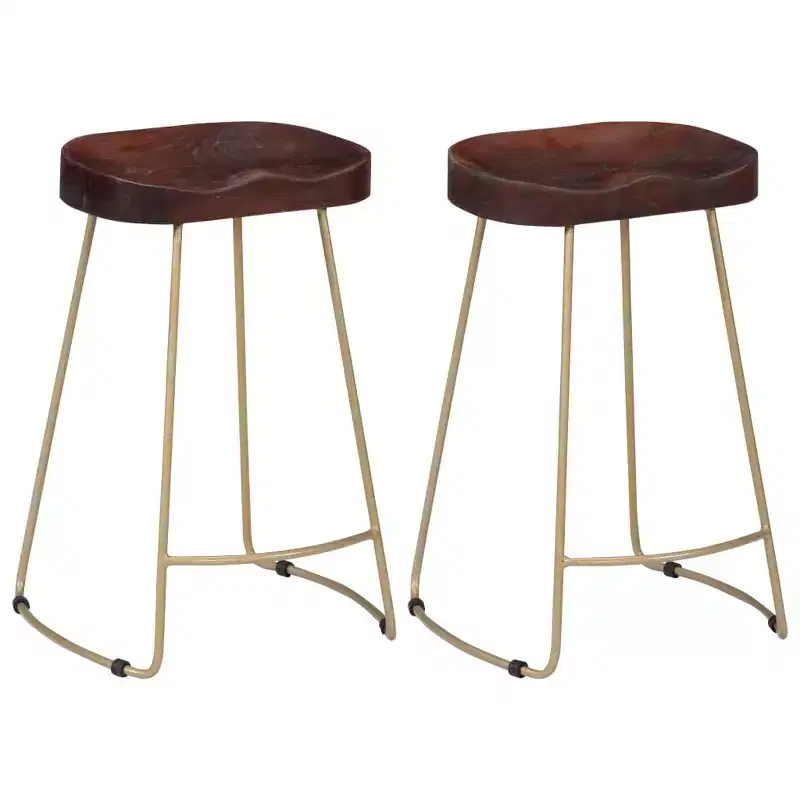 CLIHOME Solid Wood and Metal Frame Bar Stools,Vintage Kitchen Island Seating for Home (Set of 2)