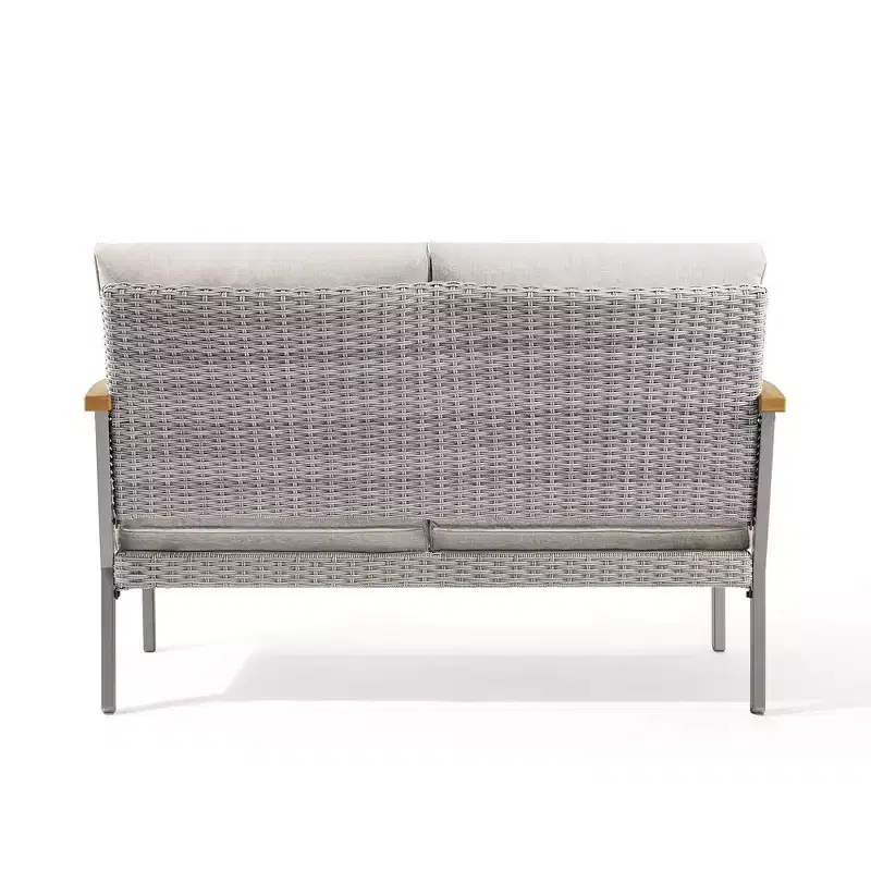 SONGMICS HOME Sencillo Collection - Loveseat, 2-Seat Sofa, Lounge Chair, Patio Seat, with Faux Wood Armrests,Gray and Beige