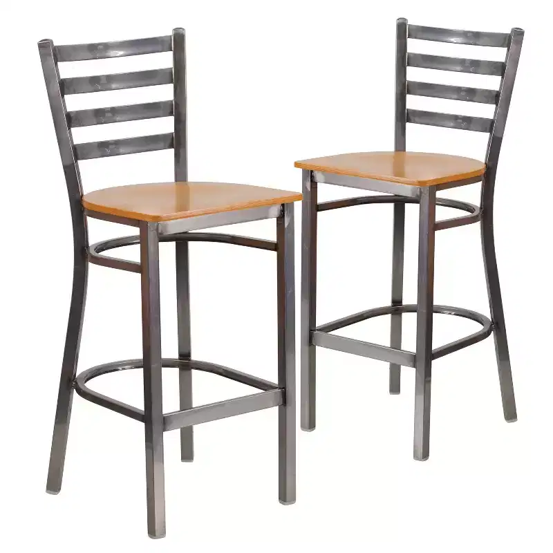 Emma and Oliver 2 Pack Clear Coated Ladder Back Metal Restaurant Barstool