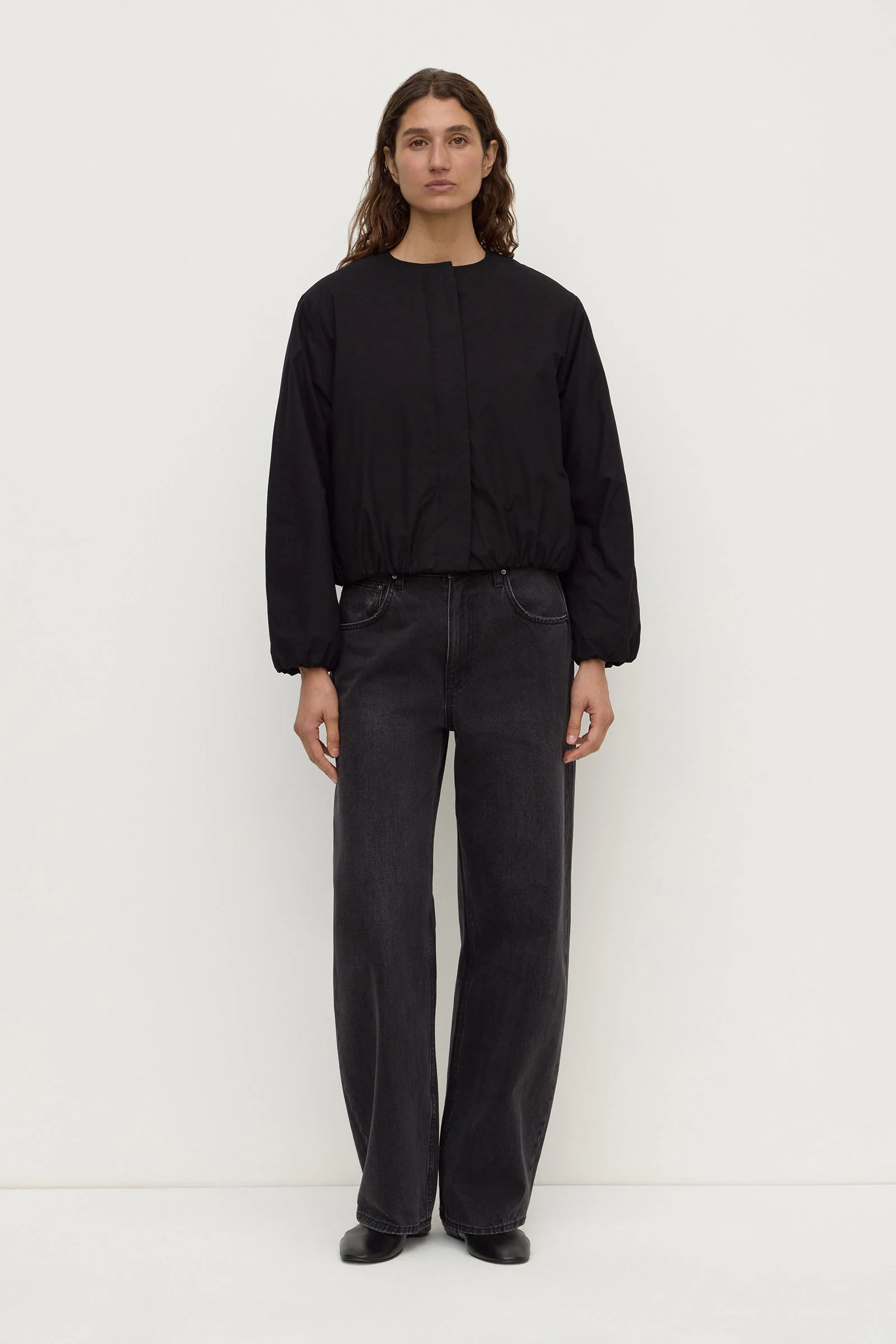Black Padded Cotton Bomber Jacket