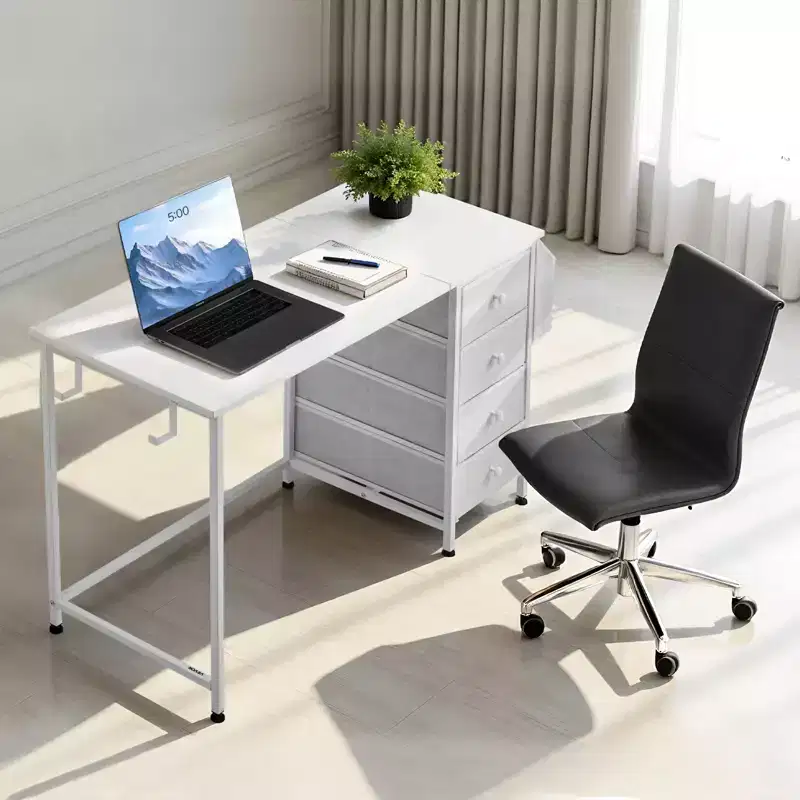 VEVOR Computer Desk with Fabric Drawers, 47 Inch Reversible Study Work Writing Desk for Modern Home Office Bedroom, White