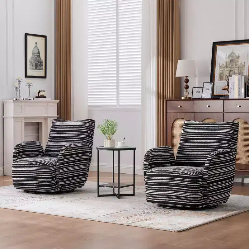 Okak Mid-Century Striped Fabric Swivel Lounge Armchair with Aesthetic Design,Leisure Accent Chair for Living Rooms,Relaxation Areas