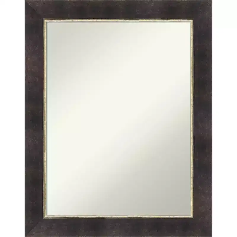 Antique Bronze Non-Beveled Wood Framed Bathroom Vanity Wall Mirror