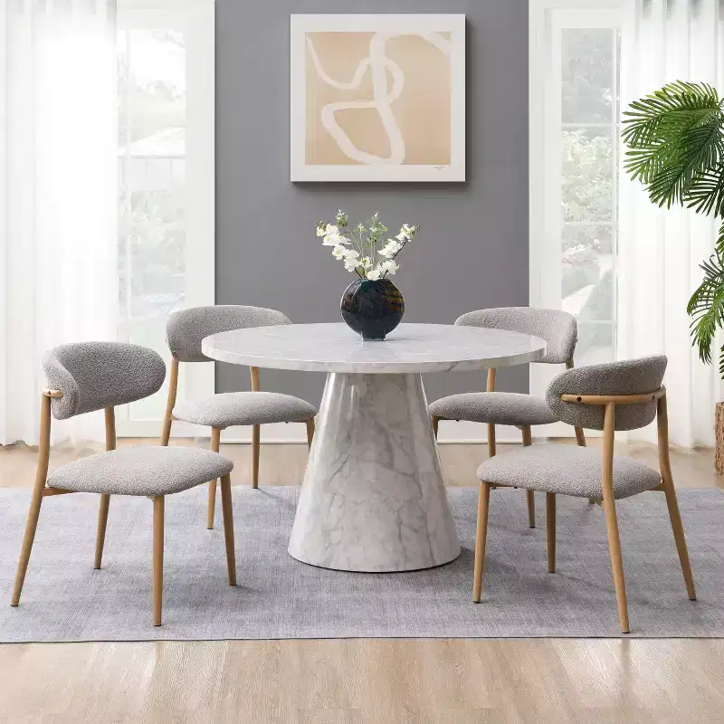 GDFStudio Yvonne Marble-Grain 47 Pedestal Round Dining Table