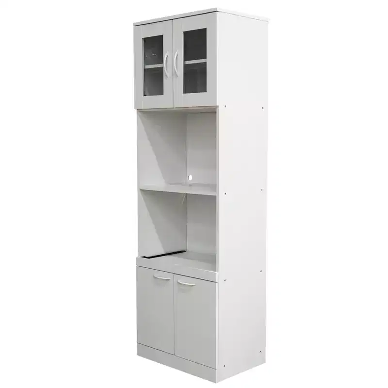 Tall Kitchen Pantry & Microwave Storage Cabinet, White