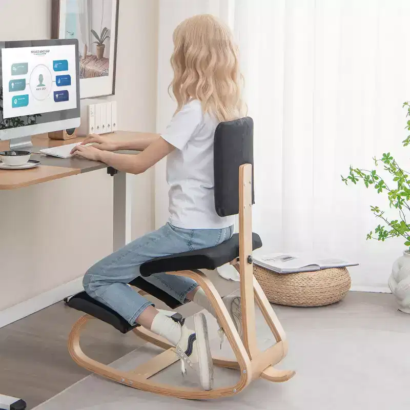 Ergonomic Kneeling Chair Upright Posture Velvet Support Chair with Backrest Black\Grey