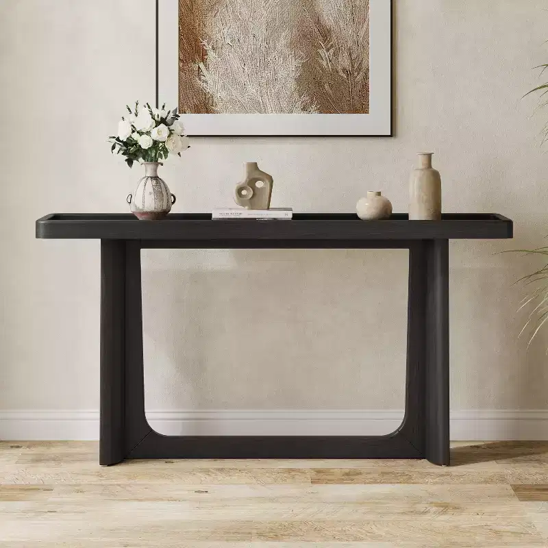 Console Table with Tray-Top Design — Distressed Black Finish