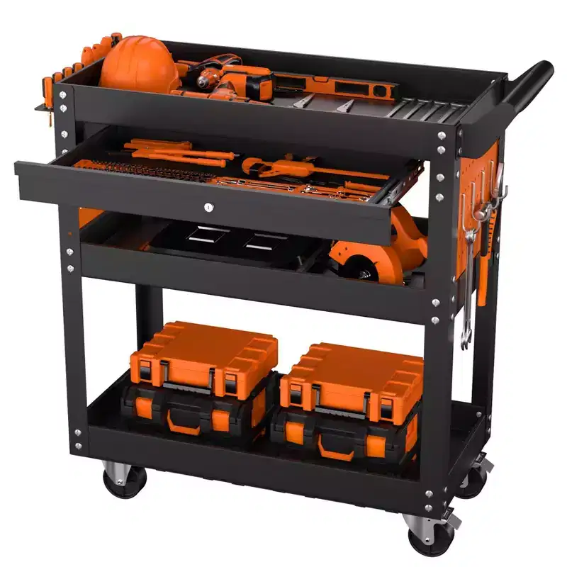 4 Tier Heavy Duty Rolling Tool Cart On Wheels, 350 Lb Capacity, with Lockable Drawer & Side Pegboards, Mechanic Tool Storage Organizer