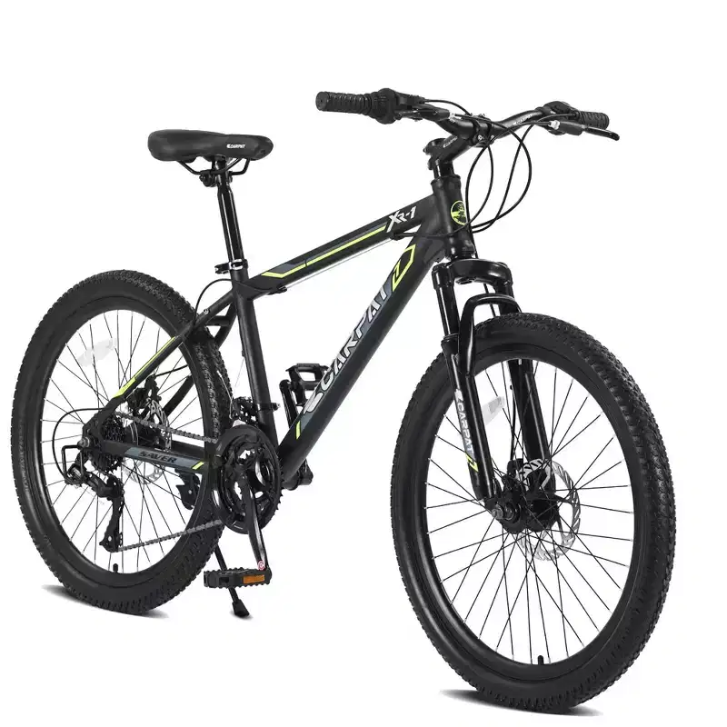 Okak 24IN Mountain Bike with Daul Disc Brakes and Front Suspension, Kids Bike with 21 Speed and Steel Frame, Bicycle for Boys, Girls