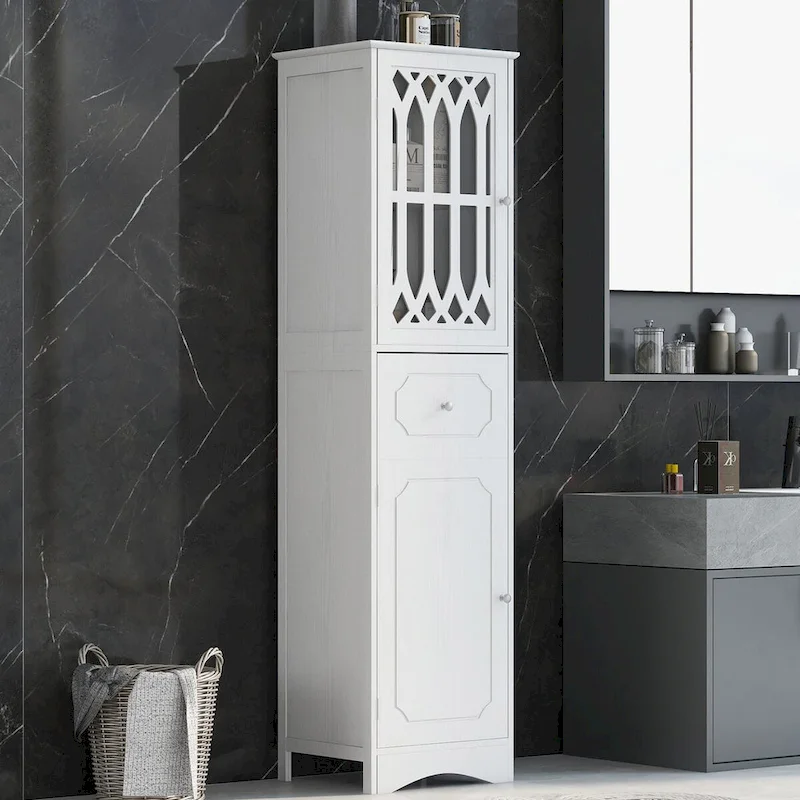 64 Wood 2-door Bathroom Cabinet with Adjustable Shelves