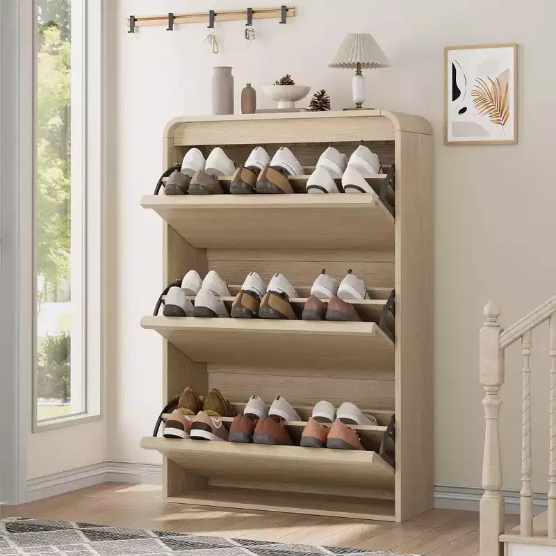 COZONY 46 Tall Shoe Cabinet with 3 Flip Drawers Wooden Shoe Storage with Adjustable Shelf for Entryway Hallway Living Room