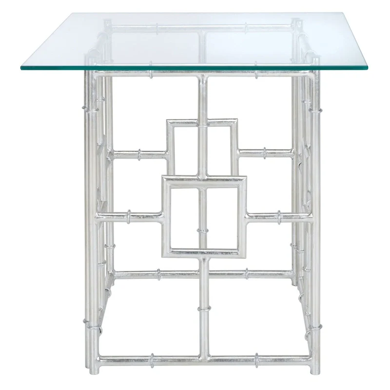 Silver & Glass Top Square Accent Table 22x22x21