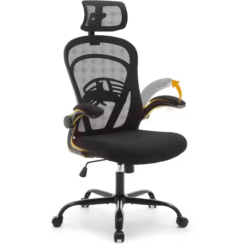 Ergonomic Office Chair, Computer Desk Chair Comfy with Flip-Up Armrests,Comfortable Lumbar Support Gaming Chairs for Bedroom,Study,Student,Wide Seat