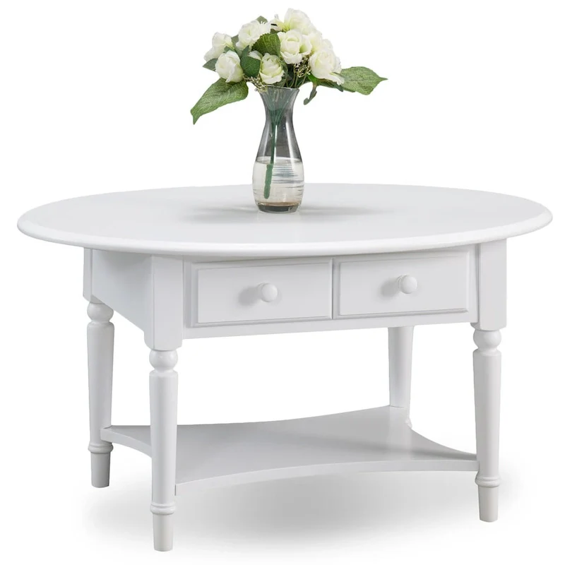 27-Inch Round Coffee Table, White Marble Top, Modern Black Iron Stand