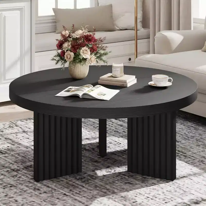 COZONY 33.4 Inch Small Round Coffee Table with Thick Top Fluted Legs Accent Center Table for Living Room Bedroom, Easy Assembly
