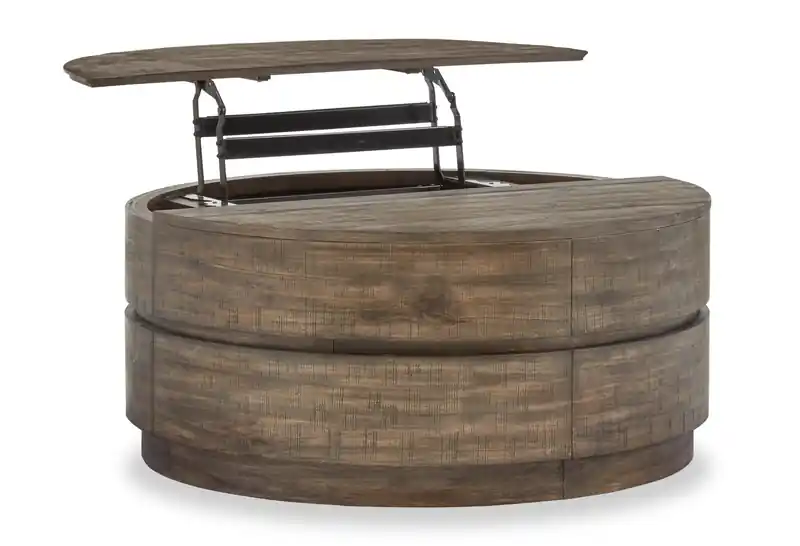 Elm 40 Round Rustic Pine Lift Top Coffee Table with Casters