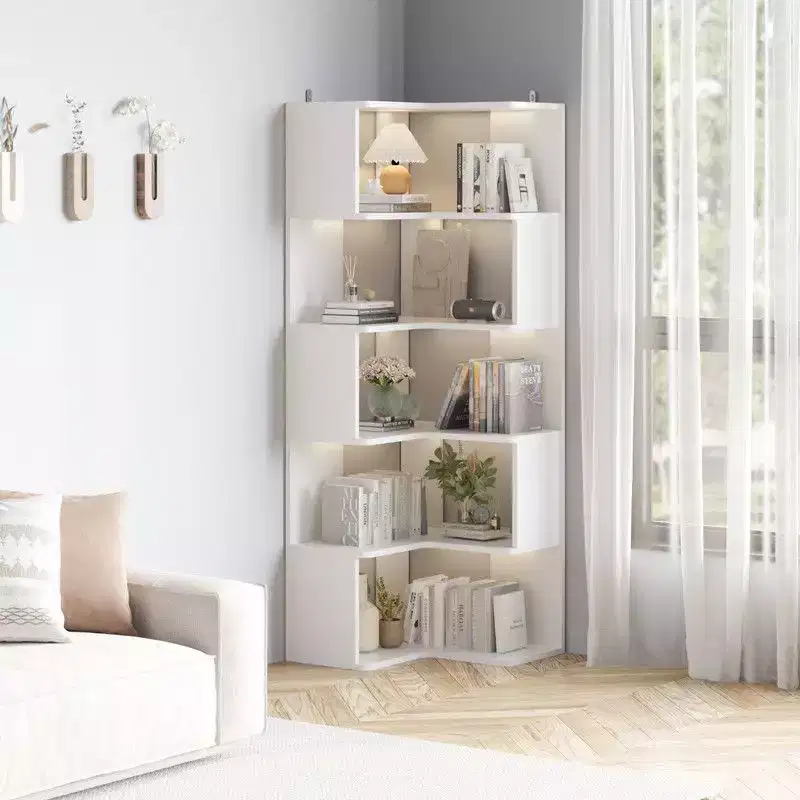 Karl Home Corner Book Shelf, White 6 Tiers , L-Shaped