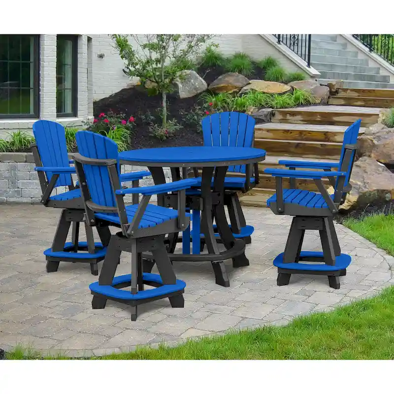 OS Home and Office Five Piece Round Counter Height Dining Set in Blue on a Black Base