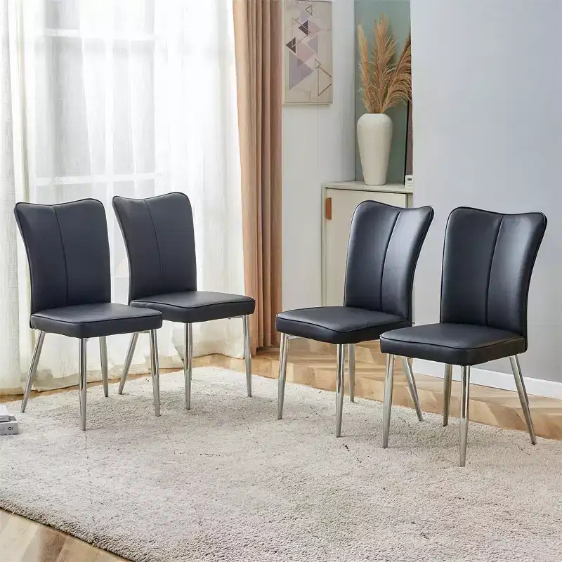 Dining Chairs , Modern Minimalist Upholstered Dining Chairs With Backrest And Metal Legs black