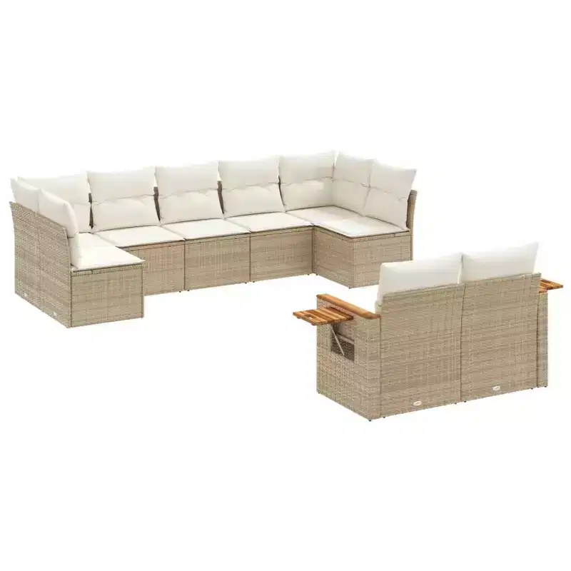 vidaXL 10 Piece Patio Sofa Set with Cushions, Poly Rattan Outdoor Sectional, Multiple Colors/Models
