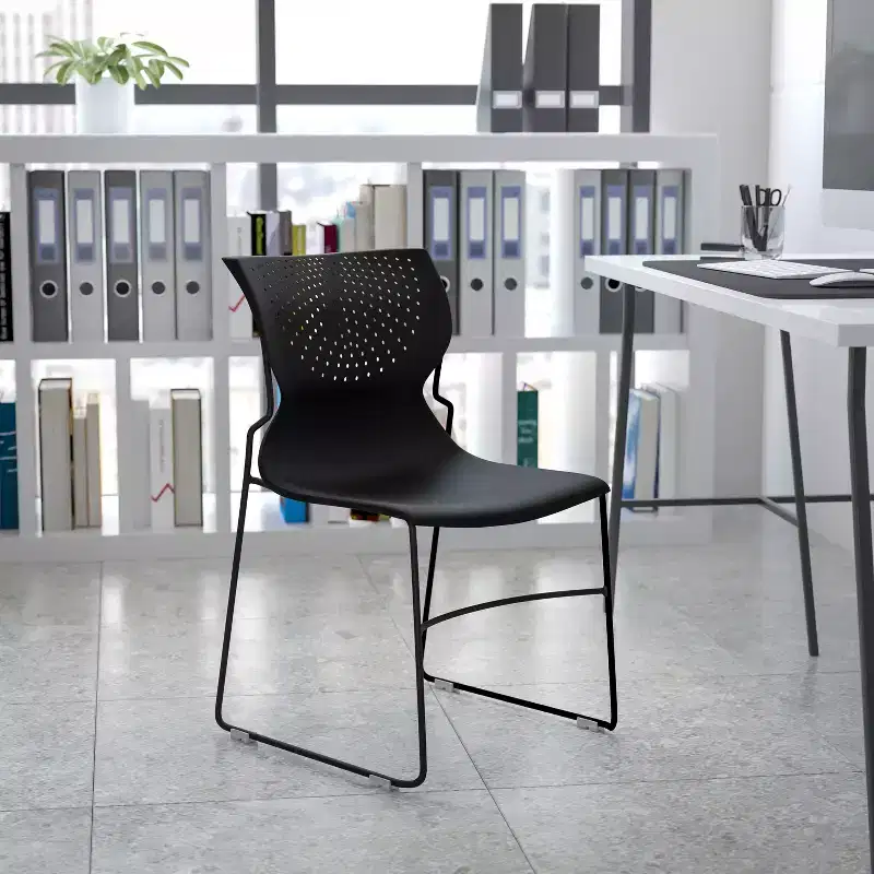 Stackable Armless Guest Chair, Single Seat – Black / Gray / Navy / Orange