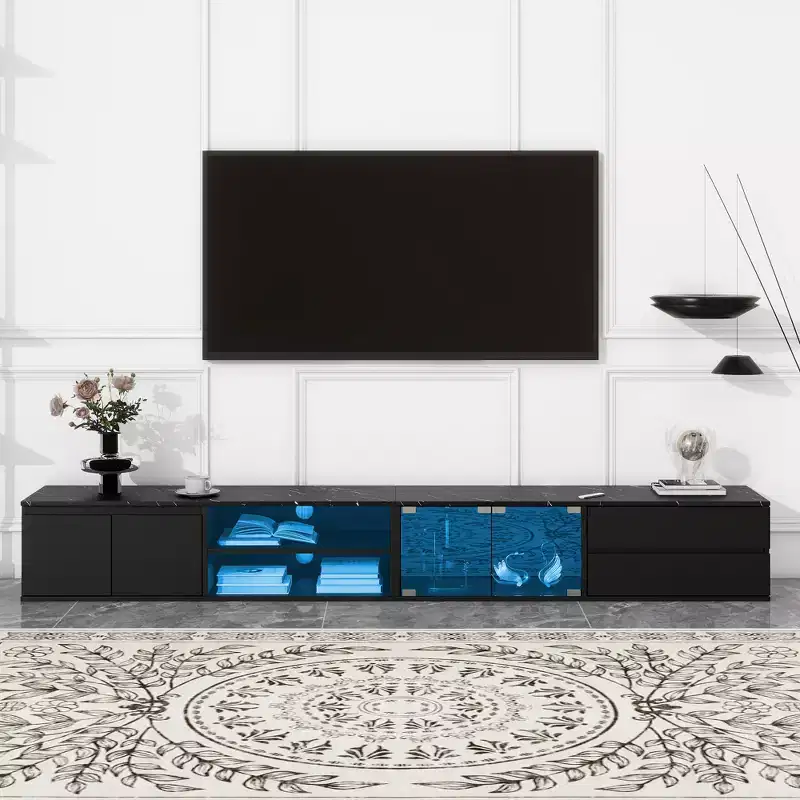 Modern APP Controlled LED TV Stand for TVs Up to 105'' with Tempered Glass Doors