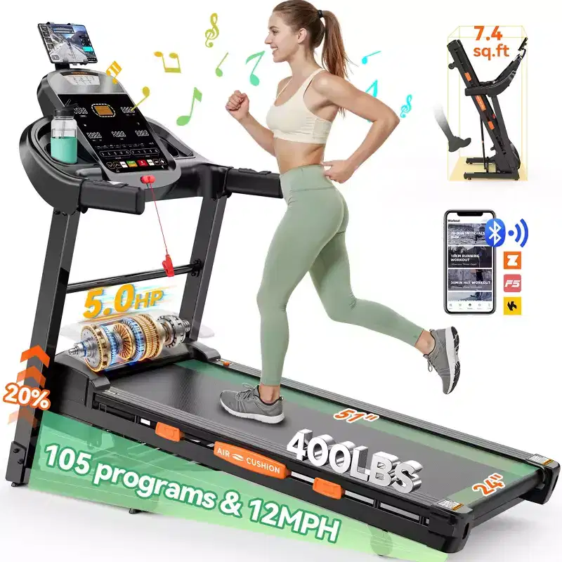 Easter Special 4-in-1 Folding Treadmill with Bluetooth Speakers, APP Control & LED Display, 5HP, 12MPH