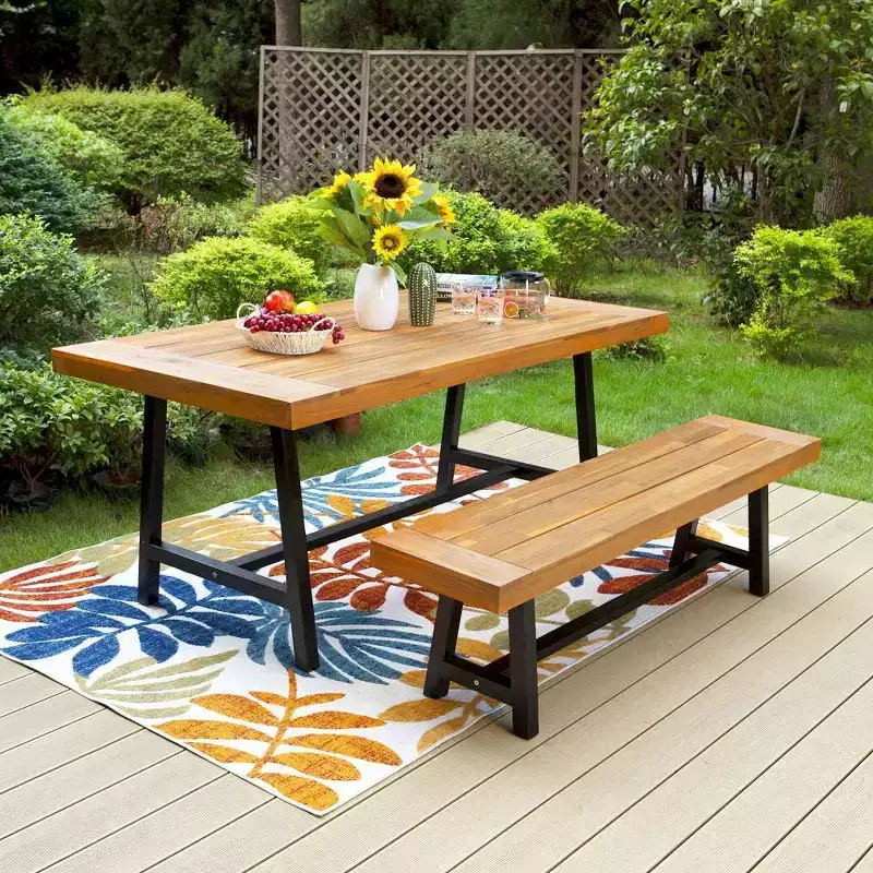 2pc Acacia Wood Patio Set with Bench - Captiva Designs: Weather-Resistant, Ergonomic Design