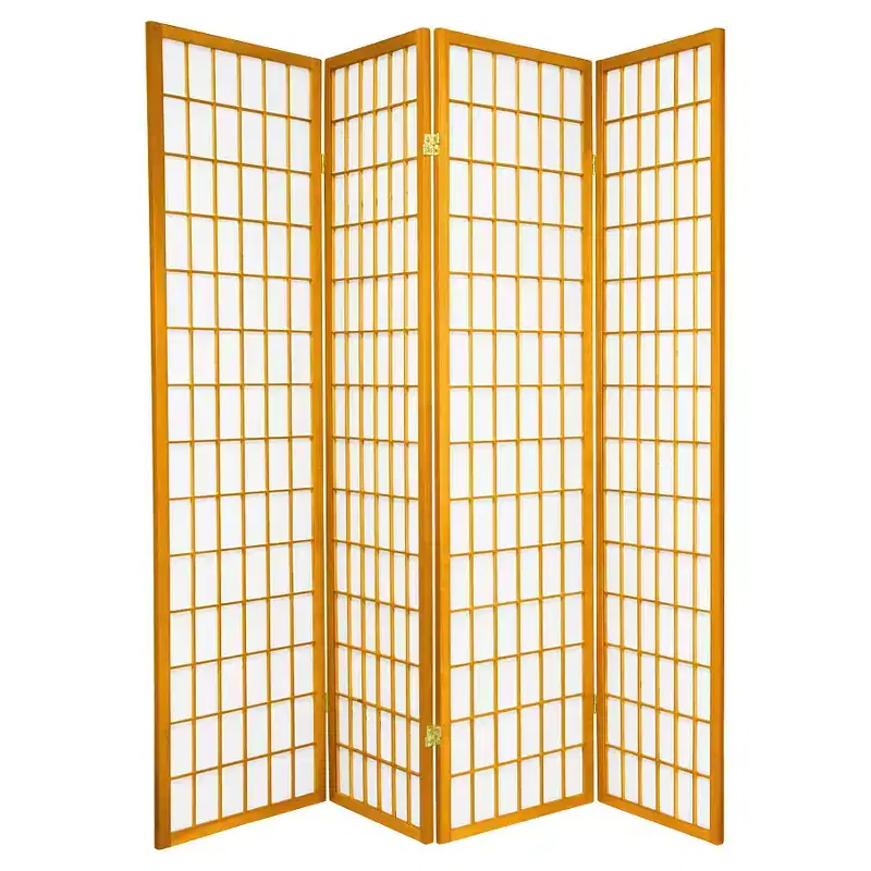 6 ft. Tall Window Pane Shoji Screen - Honey (4 Panels): Oriental Furniture, Hardwood Frame, Metal Hardware