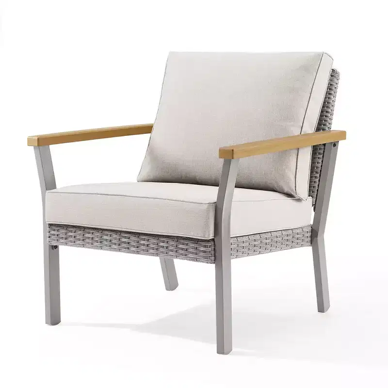 SONGMICS HOME Sencillo Collection - Lounge Chair, Armchair, 1-Seat Sofa, Patio Seat, with Faux Wood Armrests, Gray and Beige