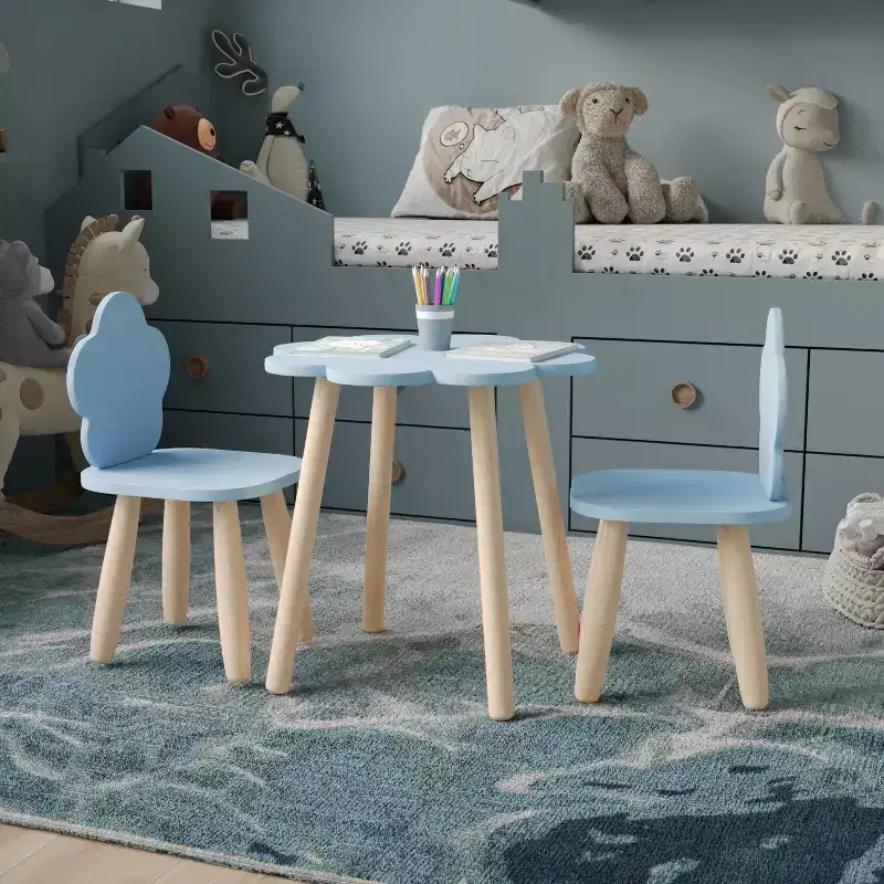 Buzz & Bloom Kids 3-Piece Wood Cloud-Shaped Table and Chairs Set