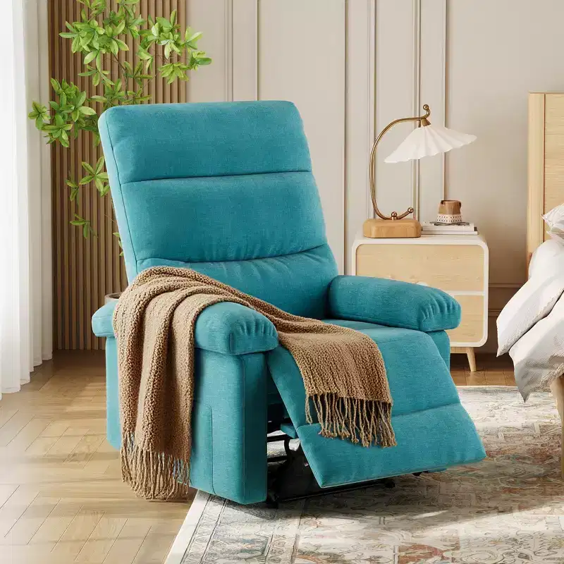Manual Recliner Chair for Adults, Adjustable Fabric Single Sofa with Side Pocket and Ergonomic Backrest, Ideal for Living Room, Bedroom, or Nursery