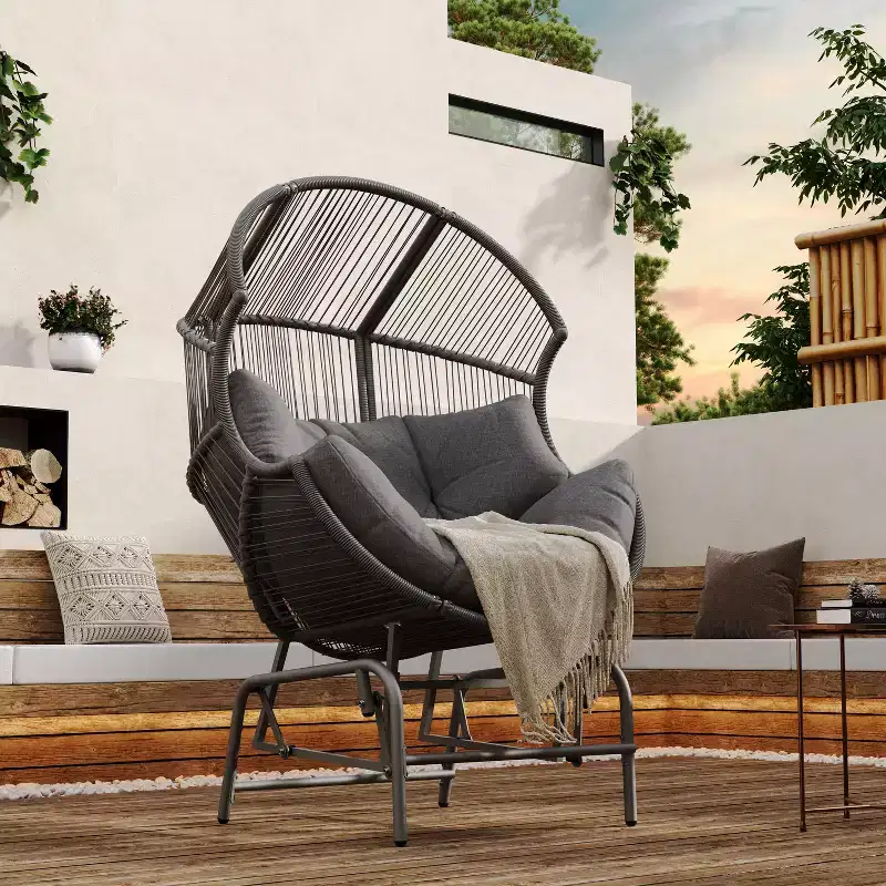 Okak 20 Patio Egg Chair PE Rattan Wicker Glider Chair,Oversized Accent Chair for Porch,Garden&Backyard,Modern&Rustic Lounge Chair